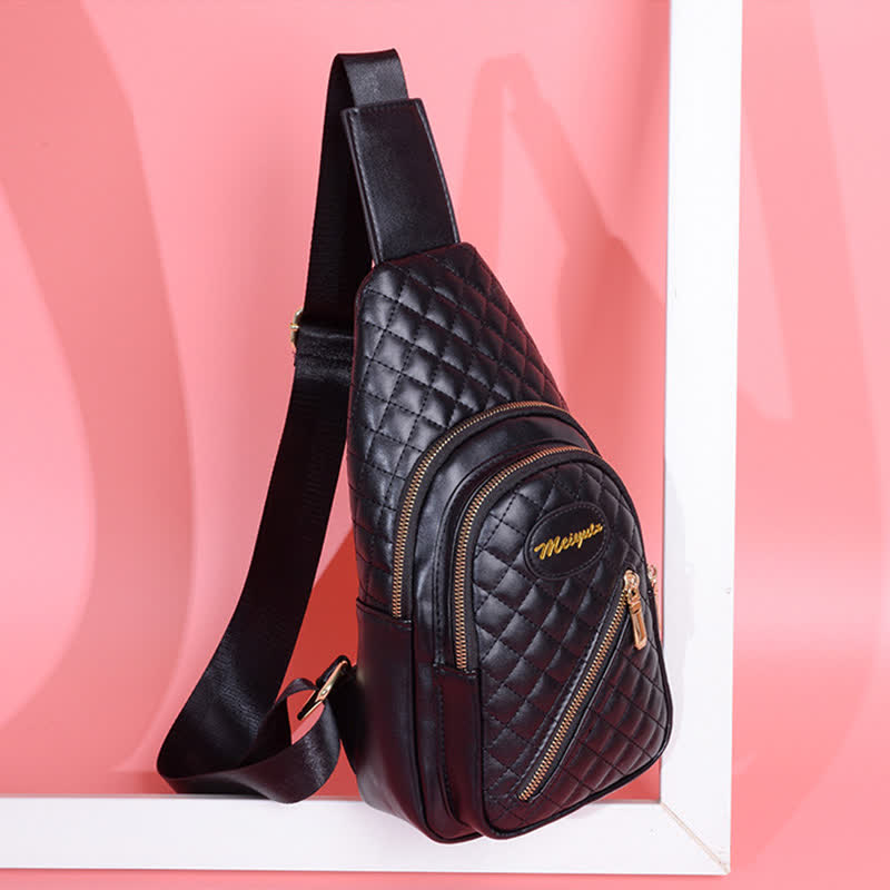 Schultertasche aus Leder für Damen, gesteppt, Umhängetasche, Sling-Rucksack, Tagesrucksack