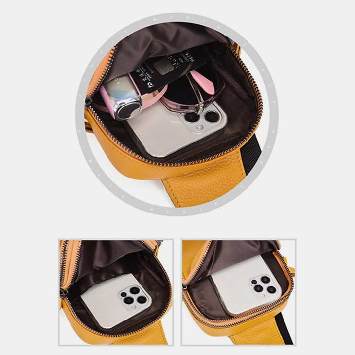 Schultertasche aus echtem Leder mit doppeltem Reißverschluss für Damen, wasserdichte Umhängetasche für Handys