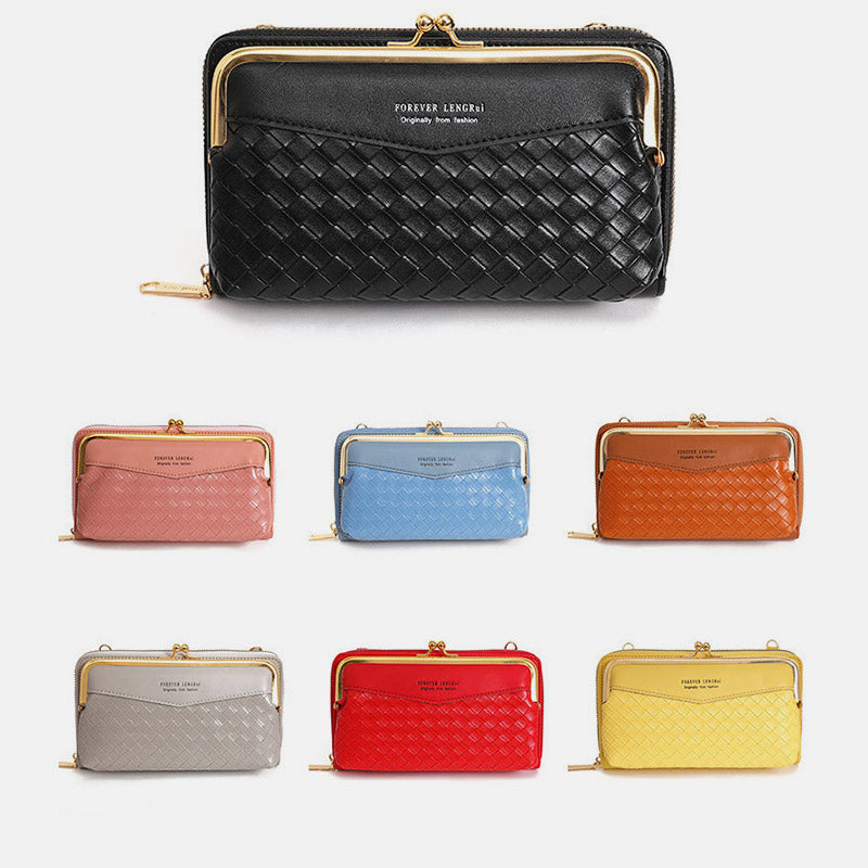 Kleine Umhängetasche Geldbörse Handytasche Damen Mini gewebtes Leder Schultertasche