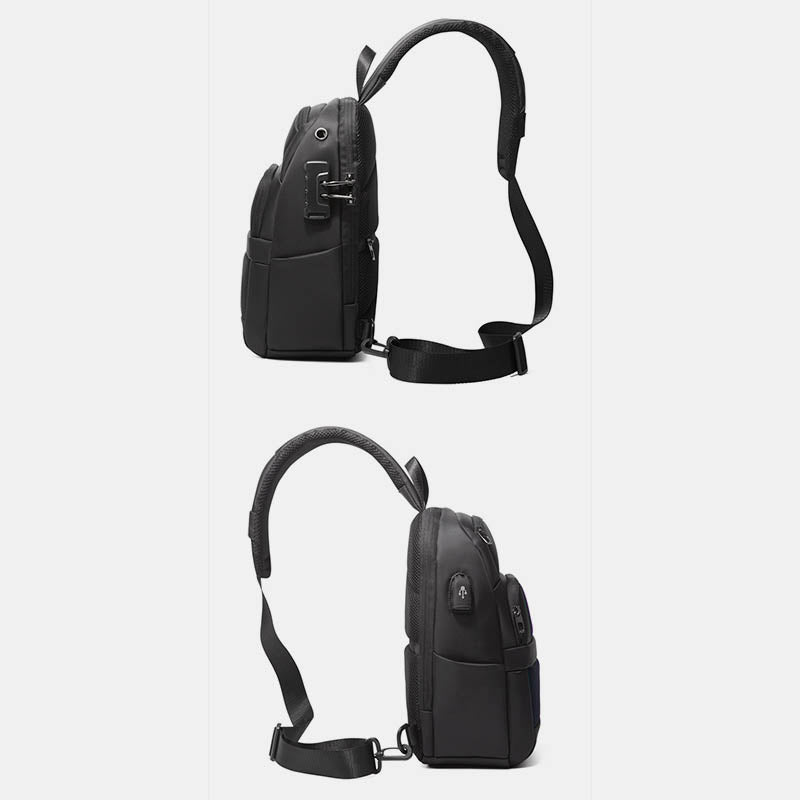 Diebstahlsichere, reflektierende Schultertasche für Herren, Ein-Schulter-Rucksack mit USB-Ladeanschluss