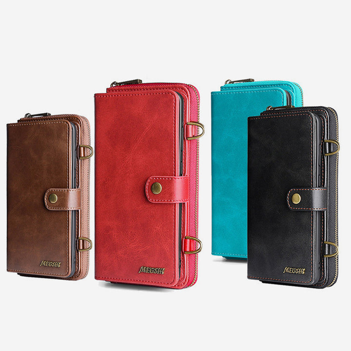 Brieftaschenhülle für iPhone Samsung [2 in 1] Magnetische abnehmbare Geldbörse [Crossbody-Kette] Folio Flip Card Solt Protection Back Cover