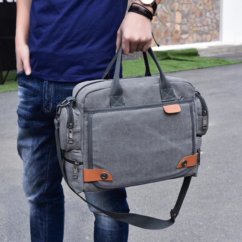 Messenger Bag für Herren, lässige Umhängetasche aus Canvas mit mehreren Taschen
