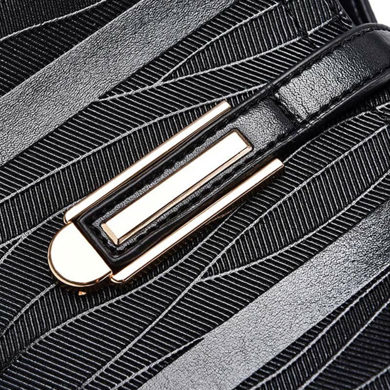 Handtasche mit Streifenmuster für Damen, groß, veganes Leder, Umhängetasche