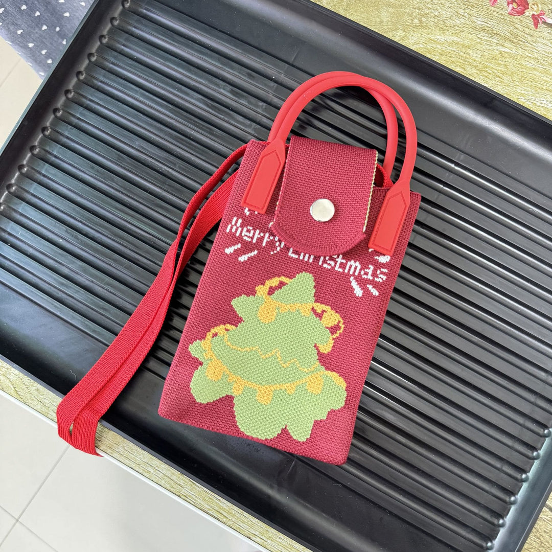 Handytasche im Weihnachtsstil für Damen, gestrickte Umhängetasche