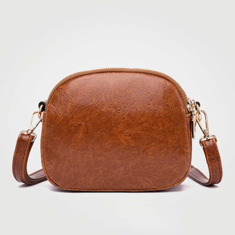 Kleine Umhängetasche aus Leder mit dreifachem Reißverschluss, Schultertasche für Damen