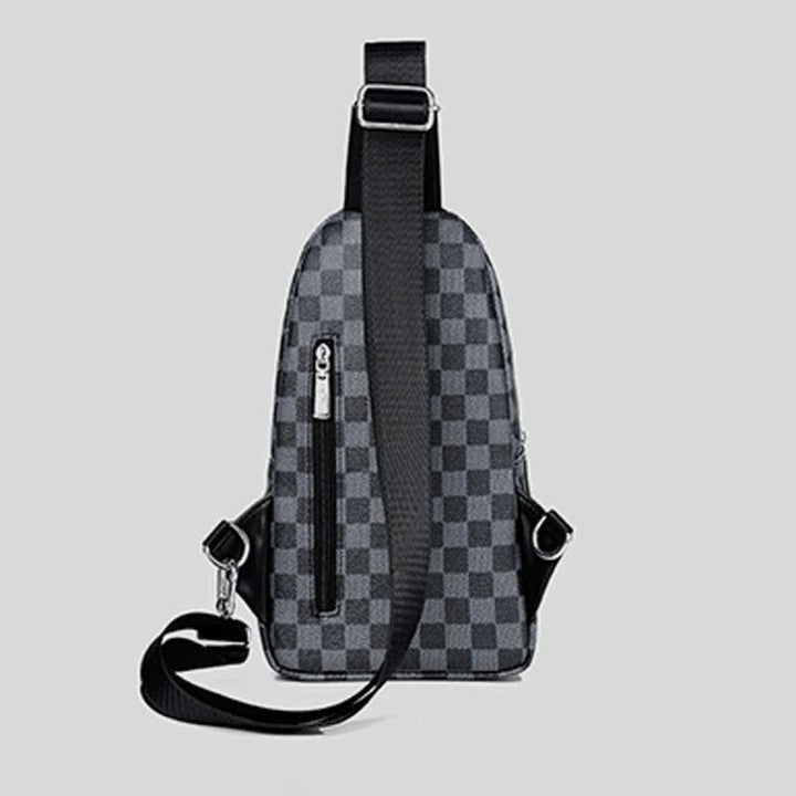 Mehrzweck-Schultertasche aus lässigem, kariertem Leder für Herren, Umhängetasche, Schulterrucksack