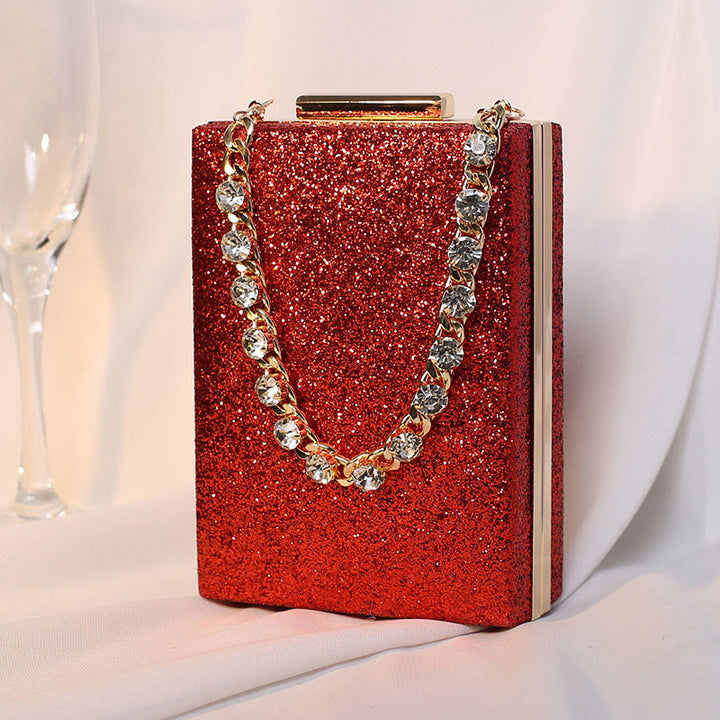 Abendtasche für Damen, Strasskette, tragbare Umhängetasche, quadratische Handtasche