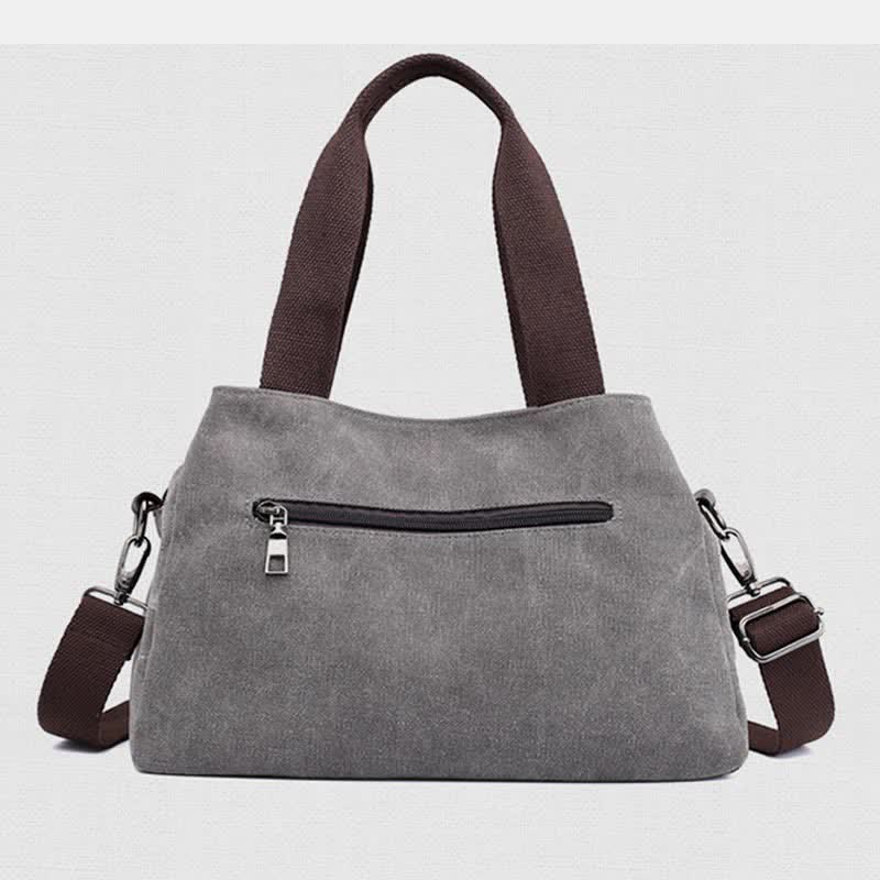 Handtasche aus Segeltuch mit drei Fächern und Blumendruck, Umhängetasche