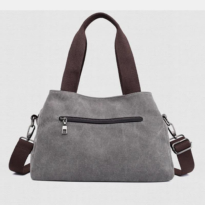 Handtasche aus Segeltuch mit drei Fächern und Blumendruck, Umhängetasche