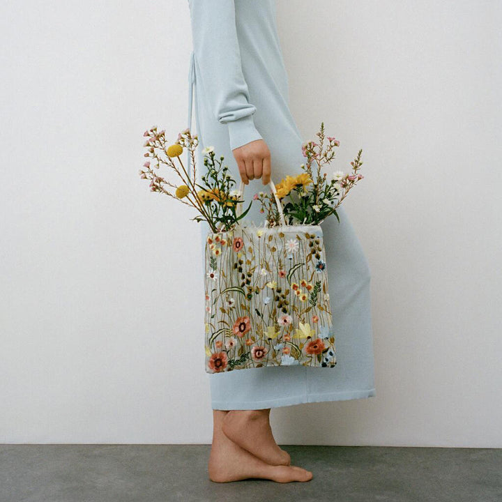 Handtasche für Damen, Netzstoff, handbestickte Blumen, tragbare Umhängetasche