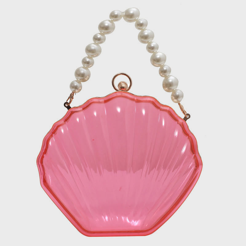 Umhängetasche für Damen mit Perlenkette und Clip, transparente Tasche