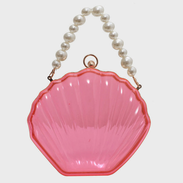 Umhängetasche für Damen mit Perlenkette und Clip, transparente Tasche