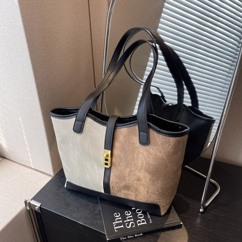 Elegante, farblich passende Tragetasche, große Schultertasche aus Leder für Damen