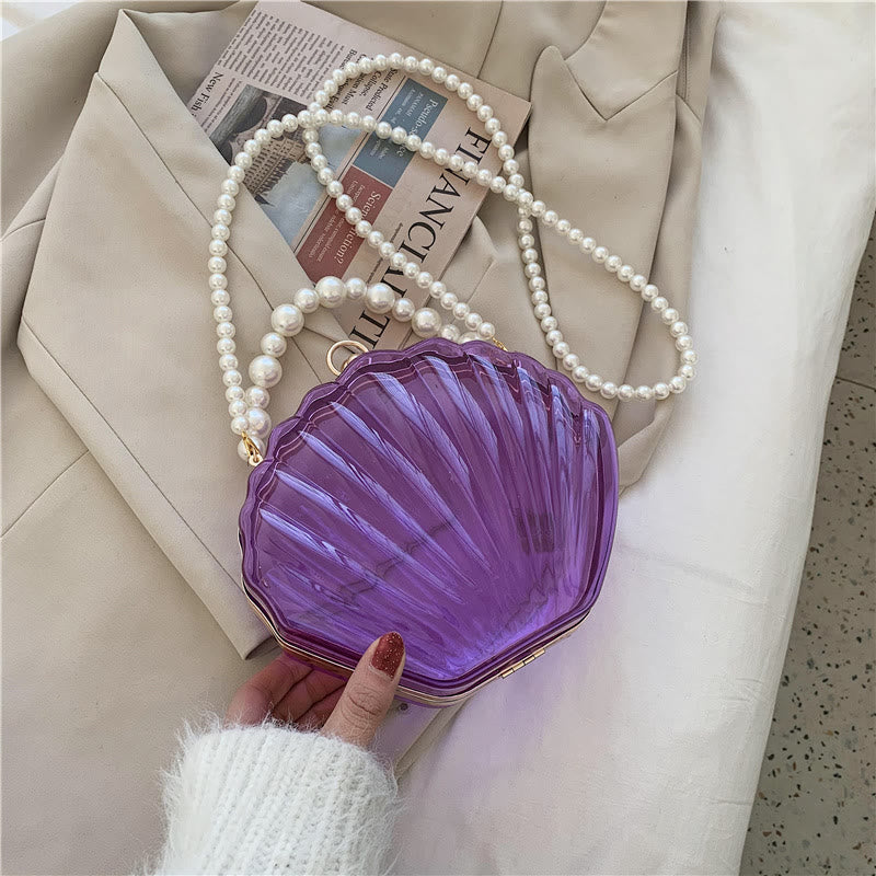 Umhängetasche für Damen mit Perlenkette und Clip, transparente Tasche