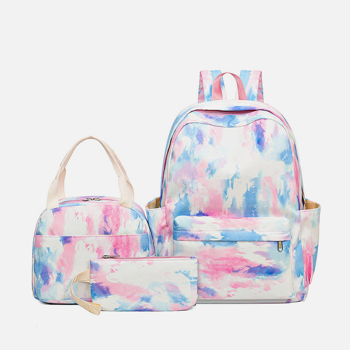 3-teiliges Batik-Rucksack-Set für Mädchen, Schulranzen, Büchertasche, Studenten, Damen, Canvas