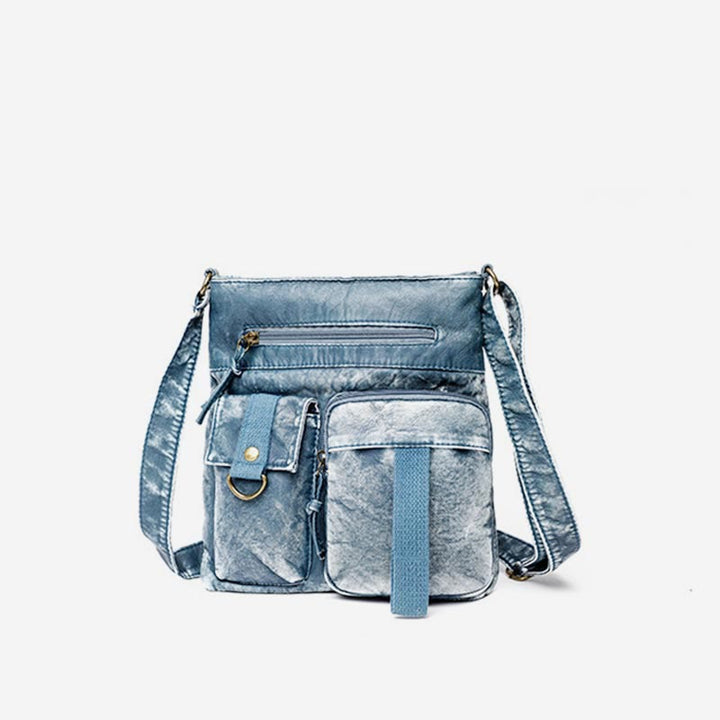 Umhängetasche für Damen, gewaschene, lässige Schultertasche aus Denim-Leder
