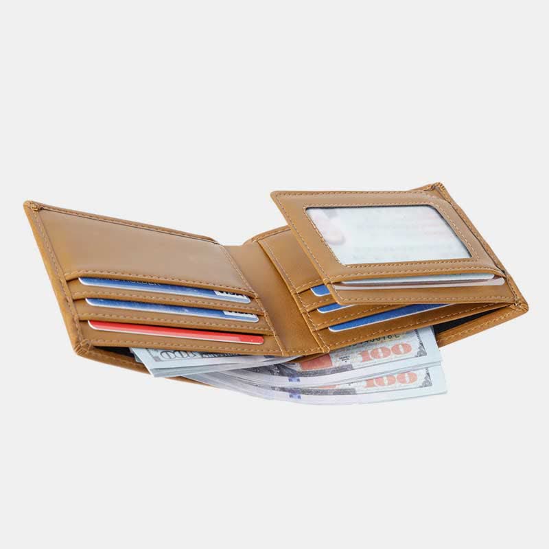 Gravierte Herren-Geldbörse, dreifach faltbar, Leder, Kartenhalter, Geschenke für Sohn und Enkel