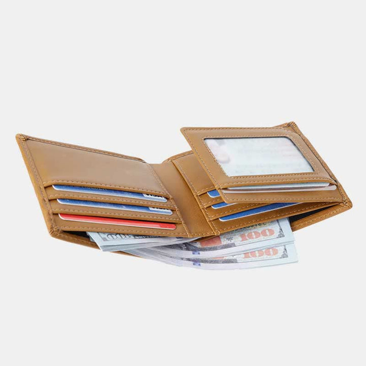 Gravierte Herren-Geldbörse, dreifach faltbar, Leder, Kartenhalter, Geschenke für Sohn und Enkel