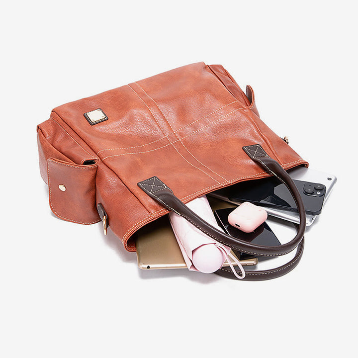 Einfarbige Tote Cross Pattern Ölwachs Leder Damen Handtasche