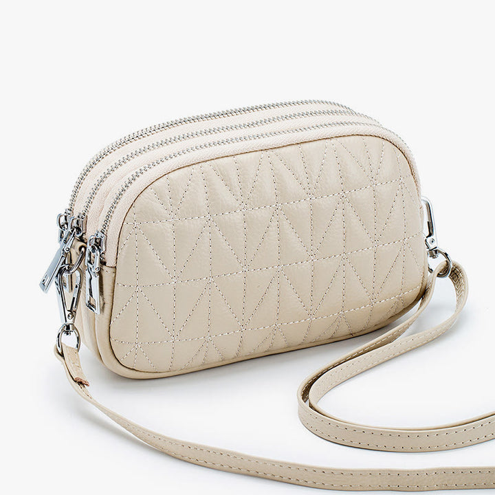 Elegante Umhängetasche für Damen mit drei Fächern und Rautenmuster-Stickerei
