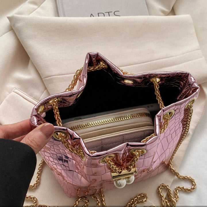 Abendtasche für Party Krokodilmuster Glitzernde Lederbeuteltasche