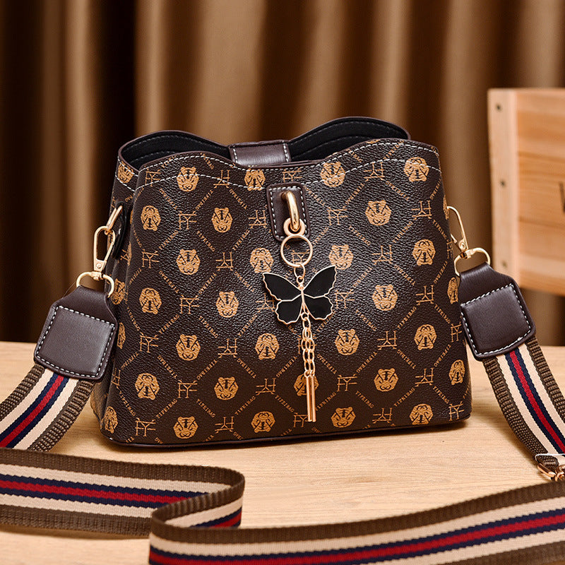 Umhängetasche für Damen, schlichte Schultertasche aus Leder mit Schmetterlingsmotiv