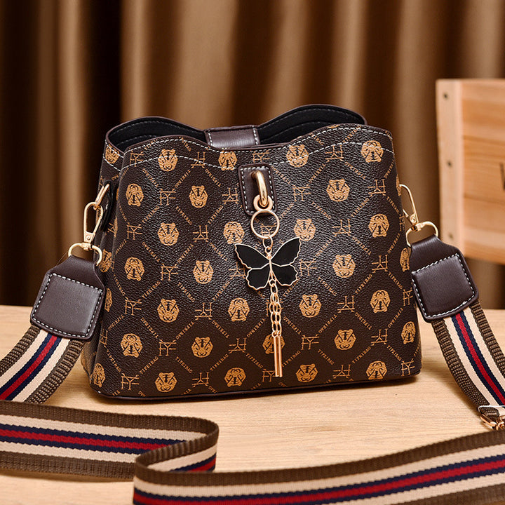 Umhängetasche für Damen, schlichte Schultertasche aus Leder mit Schmetterlingsmotiv