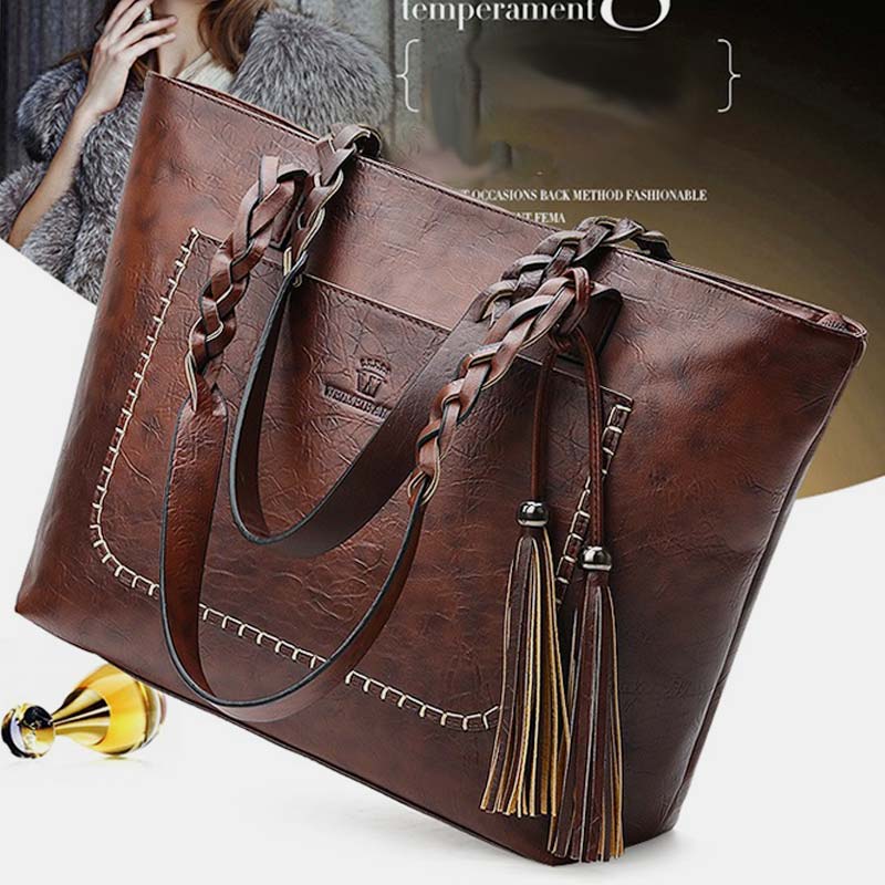 Große Kapazität Business Büro Handtasche Damen weiche PU Quaste Tote Schultertasche