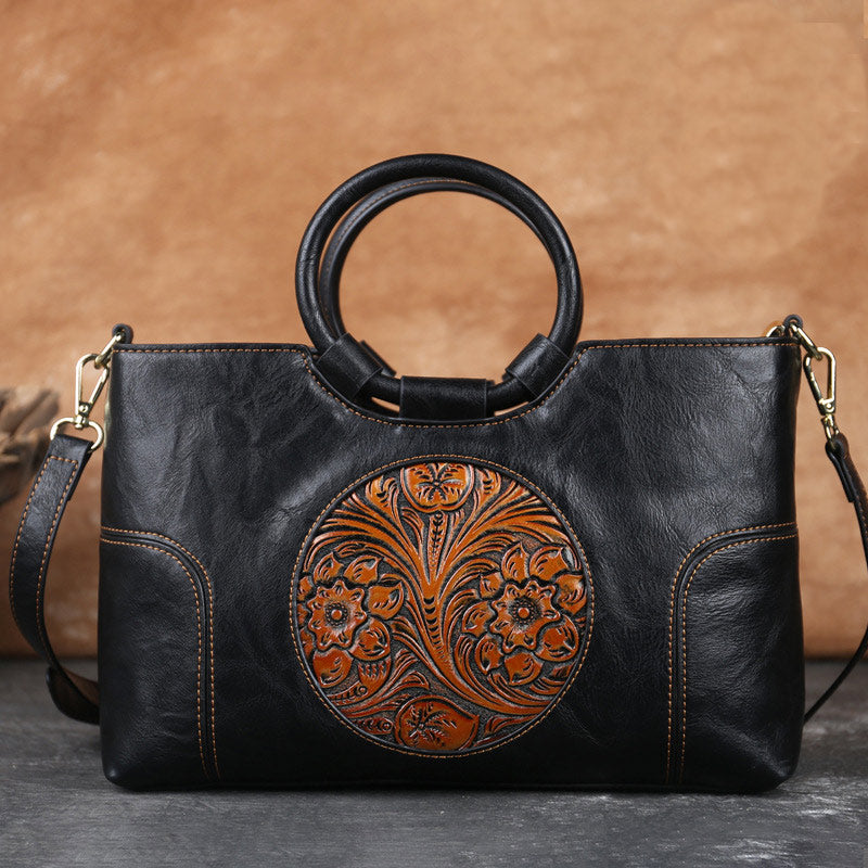 Luxuriöse Top-Henkeltasche mit Vintage-Prägung und Blumenmuster