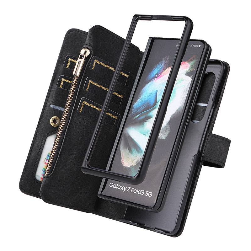 2-in-1-Geldbörsenhülle Handyhülle für Samsung Z Fold 3 4 Armband Reißverschluss Kartenhalter