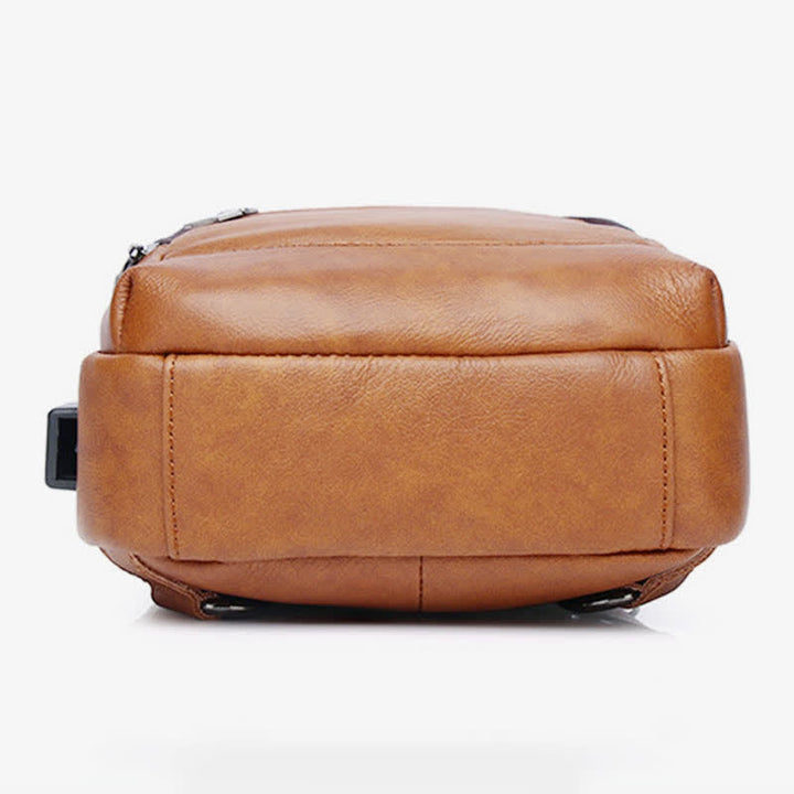 Schultertasche aus echtem Leder, Umhängetasche, Rucksack für Herren, zum Wandern, Reisen, Tagesrucksack