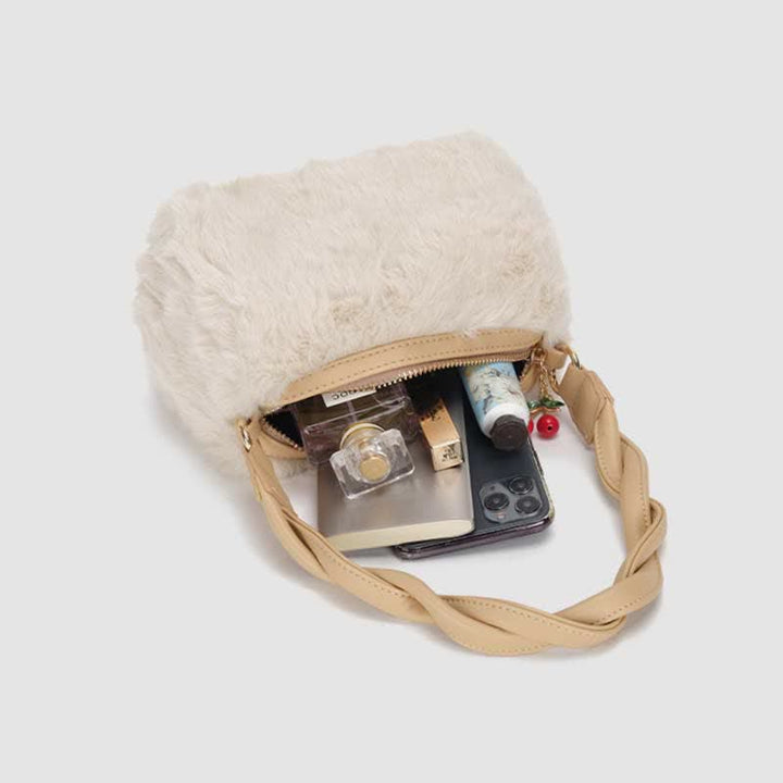 Damen Winter Plüsch Handtasche Flauschige Kirsche Crossbody Schultertasche Hobo Bag
