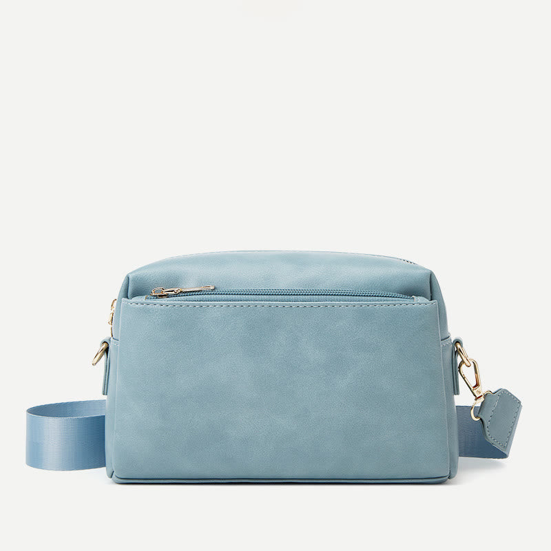 Kleine Umhängetasche mit drei Reißverschlüssen, Kunstleder, lässige Handtasche, Kamera-Geldbörse