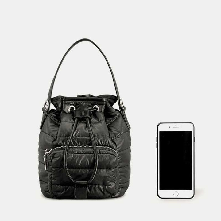 Puffer-Beuteltasche mit Kordelzug für Damen, Daunen-Umhängetasche, gesteppte Umhängetasche