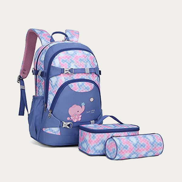 Rucksack für Mädchen, Stickerei, Schultasche mit Lunchbox für Kinder und Teenager