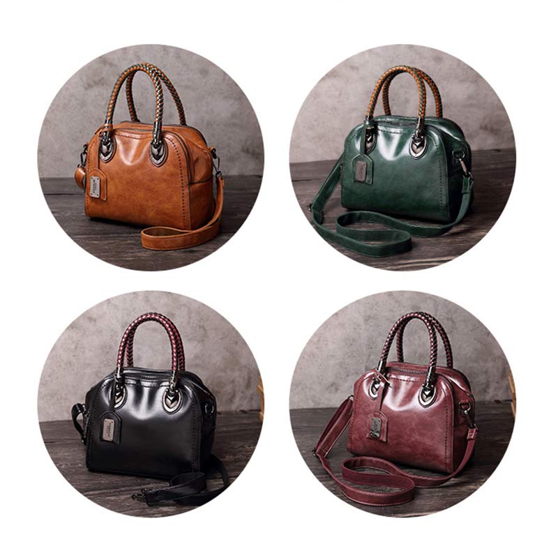 Vintage Leder Satchel Handtasche Top-Griff Tasche mit Cross Body Strap