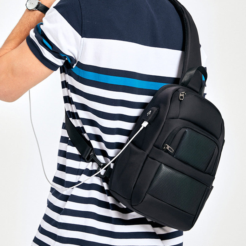 Diebstahlsichere, reflektierende Schultertasche für Herren, Ein-Schulter-Rucksack mit USB-Ladeanschluss