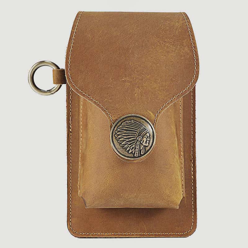 Vintage Leder Flip Handytasche Gürteltasche mit Zigarettenfach