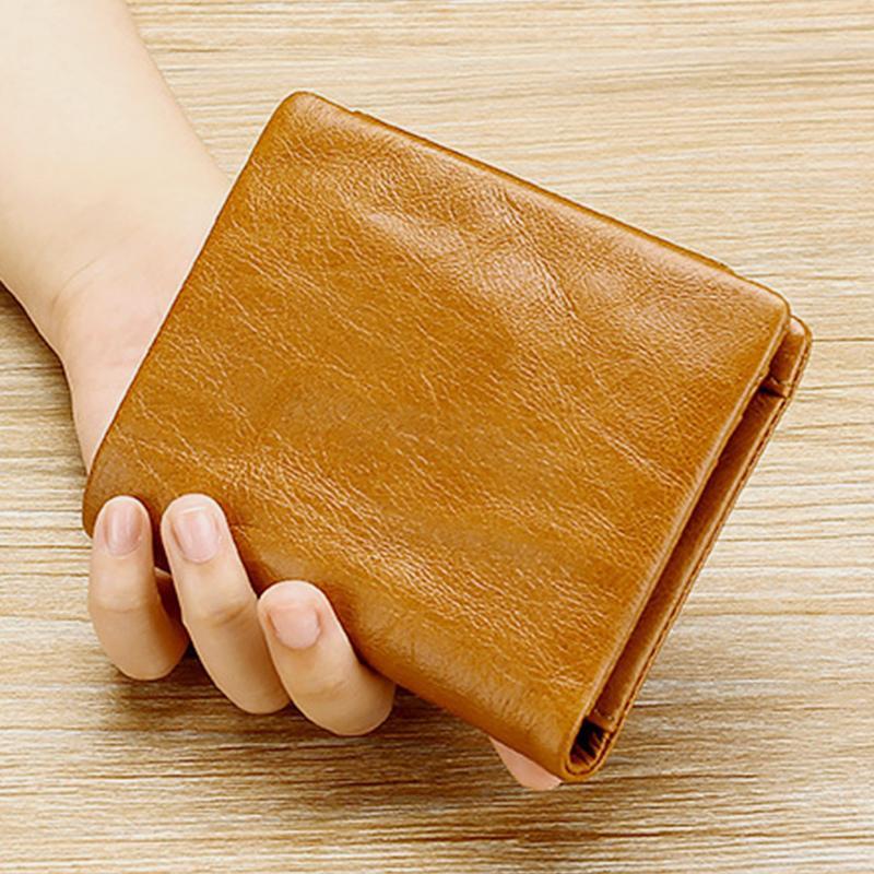 Dreifach gefaltete RFID-Geldbörse aus echtem Leder im Vintage-Stil