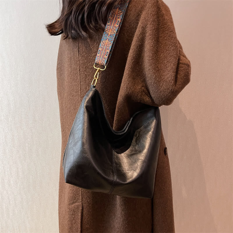 Retro-Umhängetasche für Damen mit breiten Riemen, raffinierte Tragetasche