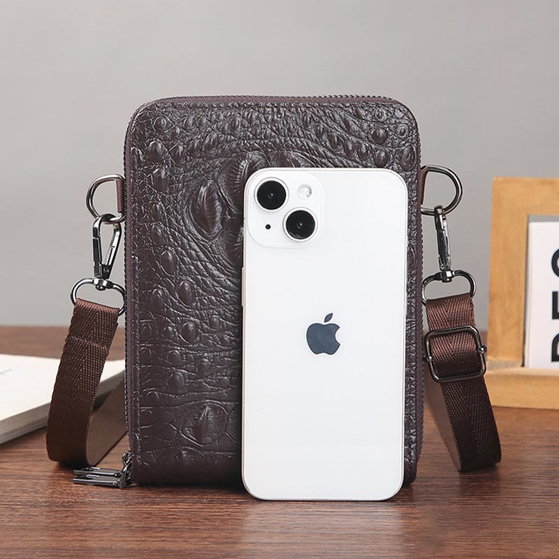 Handytasche mit abnehmbarem Riemen für Damen, Umhängetasche aus geprägtem Leder
