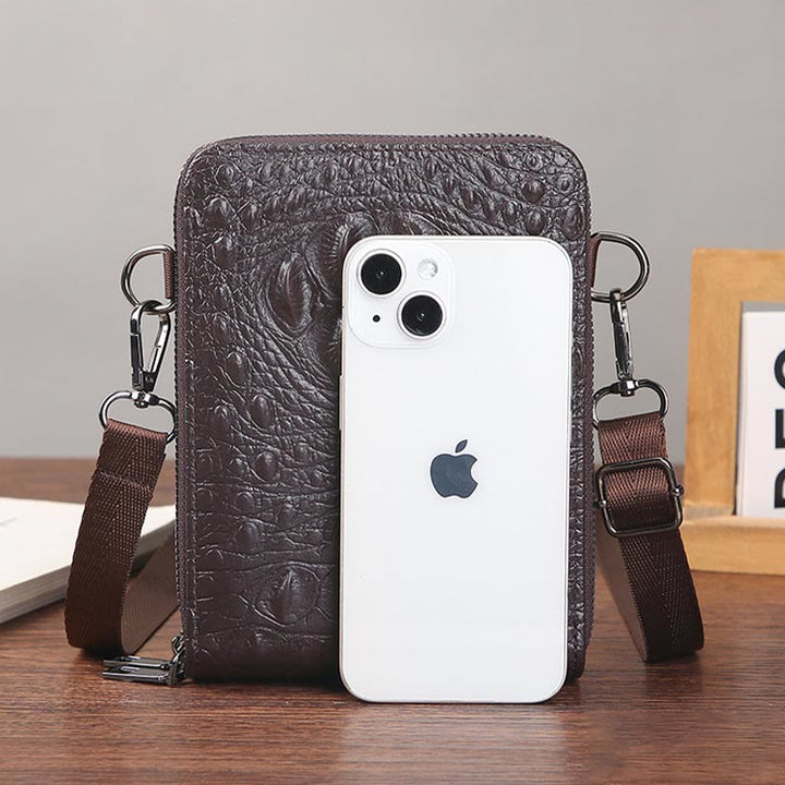 Handytasche mit abnehmbarem Riemen für Damen, Umhängetasche aus geprägtem Leder