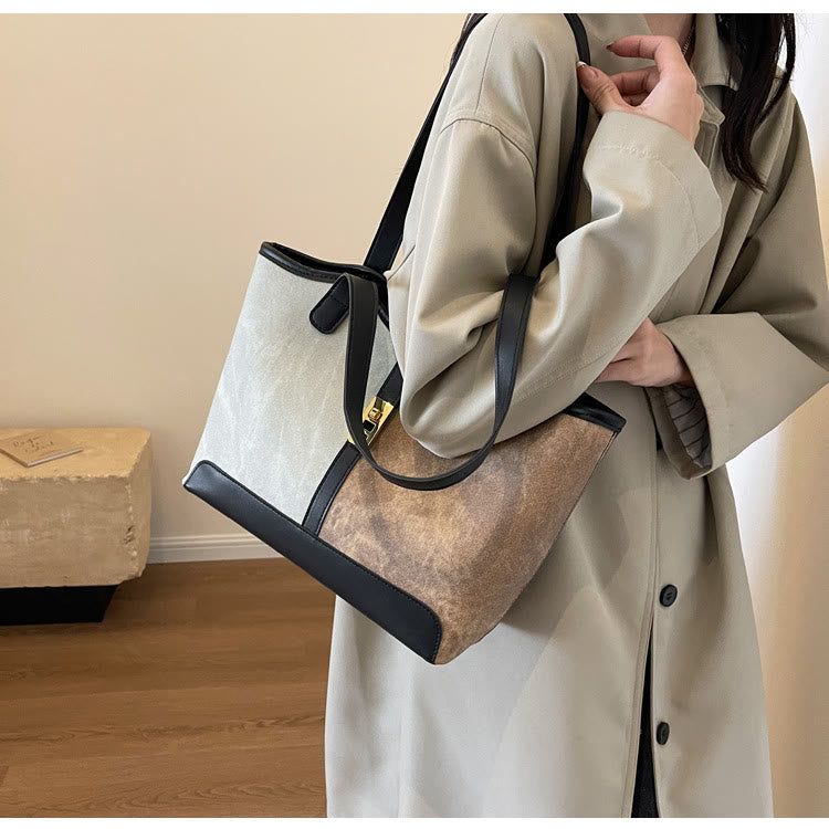 Elegante, farblich passende Tragetasche, große Schultertasche aus Leder für Damen