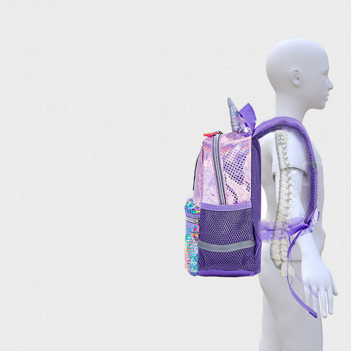 Rucksack für Kindergartenkinder, Laser Glitter Regenbogen Einhorn, kleine Schultasche