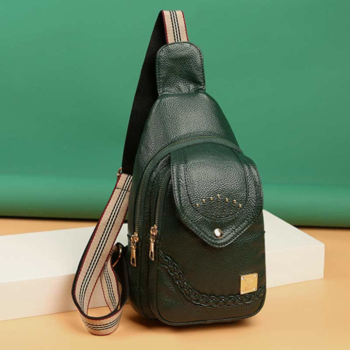 Kleiner Sling-Rucksack aus Kunstleder, Mehrzweck-Brusttasche mit Doppelreißverschluss, Rushsack