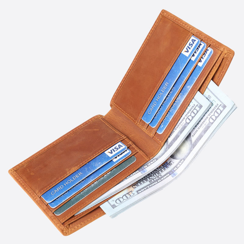 Es geht nur ums Geld. RFID-Geldbörse aus graviertem Leder für Männer