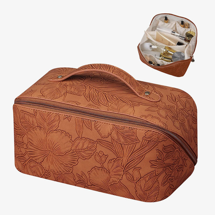 Kosmetiktasche für Damen, Reisetasche aus PU-Leder mit Vintage-Druck