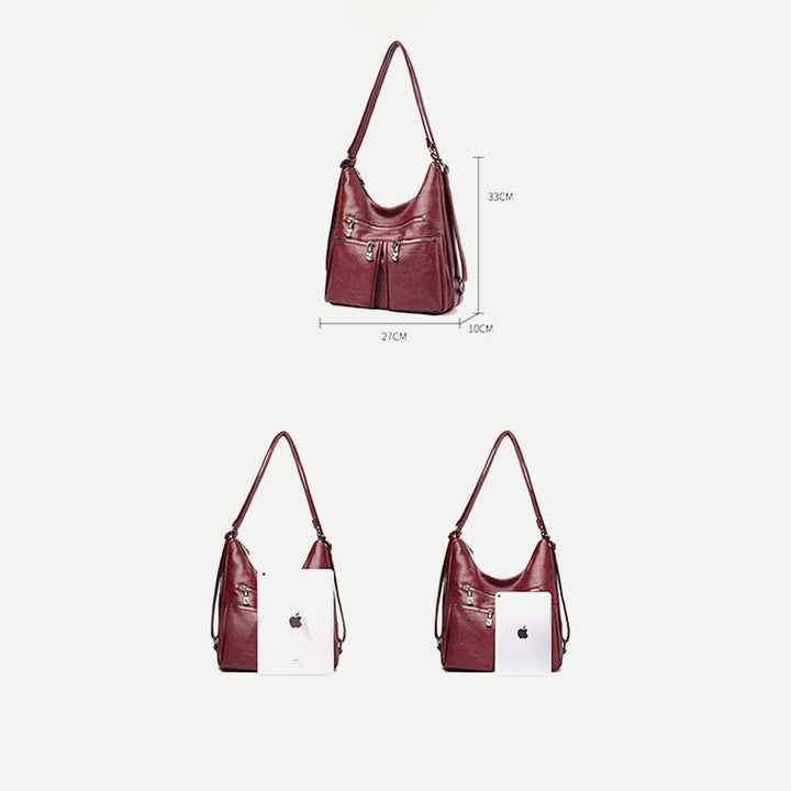 3-Wege-Rucksack mit mehreren Taschen, Umhängetasche aus Leder mit Reißverschluss
