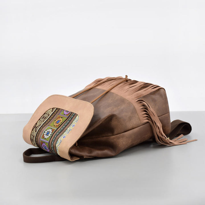 Vintage Quaste Rucksack Frauen Bohemian Kordelzug Leder Reise Geldbörse