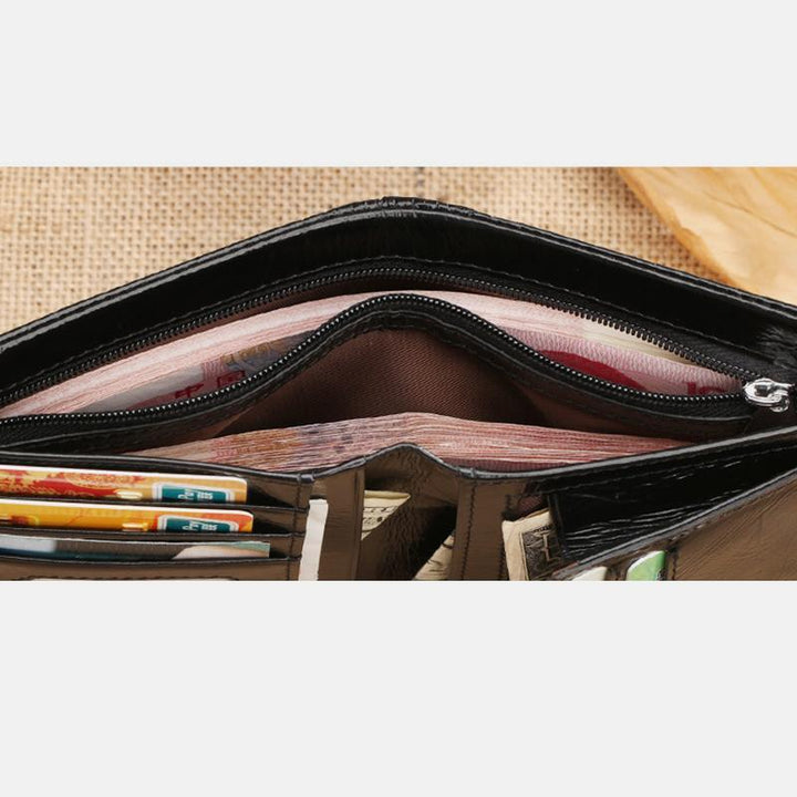 Dreifach gefaltete Geldbörse aus Vintage-Leder mit großem Fassungsvermögen